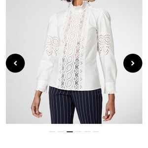 MaxMara Weekend Mock Neck Long Sleeve White Eyelet Blouse